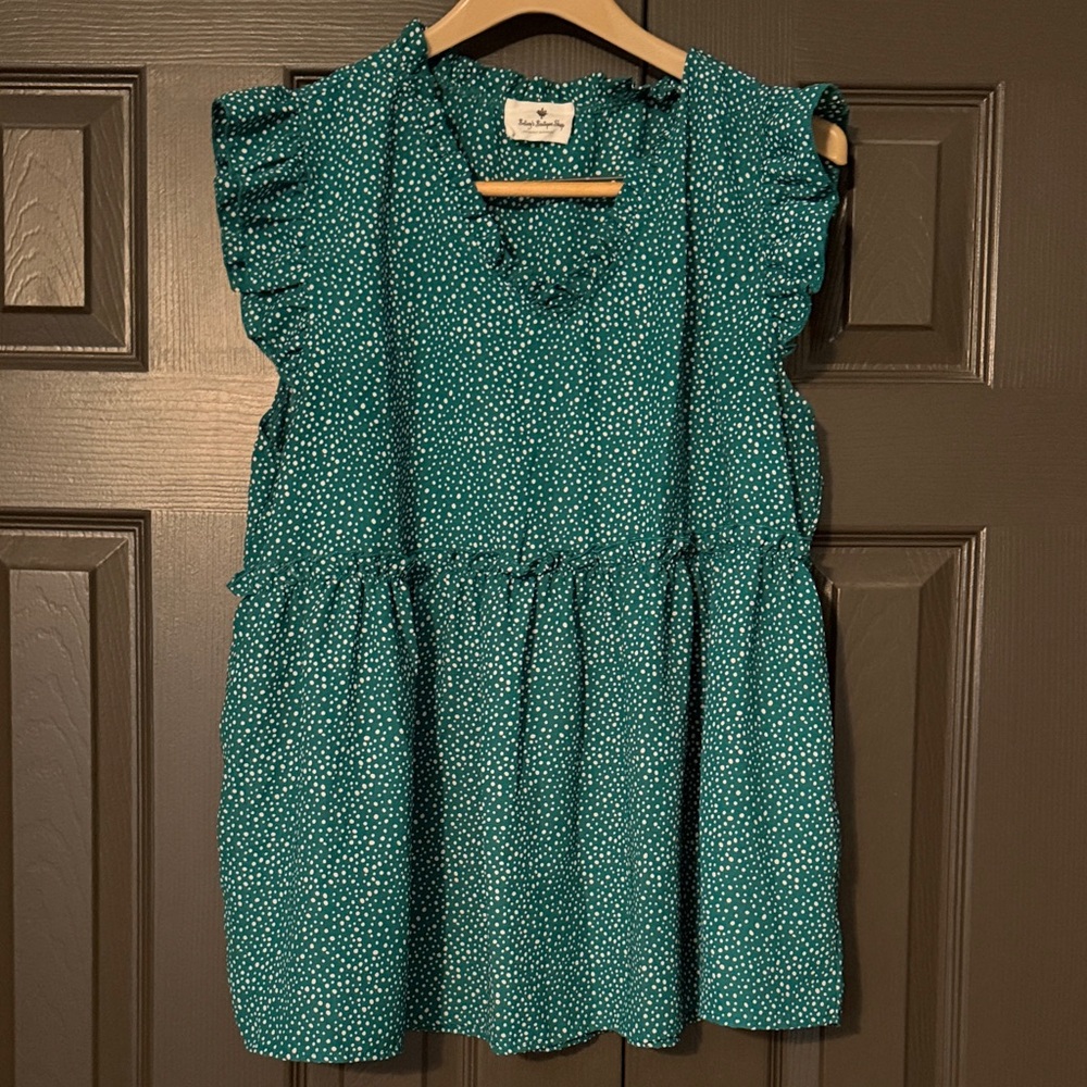 Kelly Green Ruffle Sleeve Baby Doll Blouse